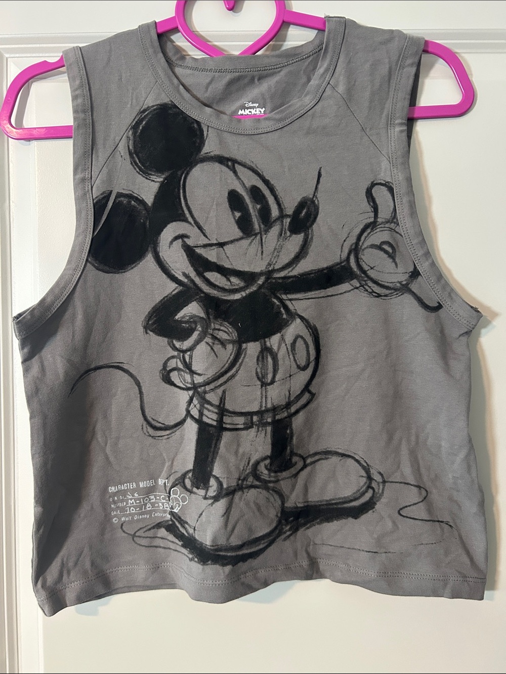 Primark Gray Muscle Tee with Black Sketch Mickey Mouse